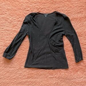 Lucky black polka dot wrapped v neck